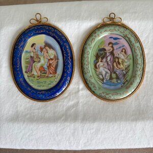 Antique Set German Oval Porcelain Ceramic Hanging Plaques